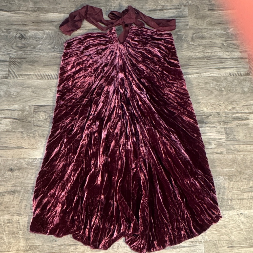 BCBGMaxAzria Wine Crushed Velvet Halter Dress - Size S